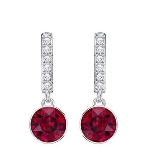 Gold Red Diamond Round Stud Earrings
