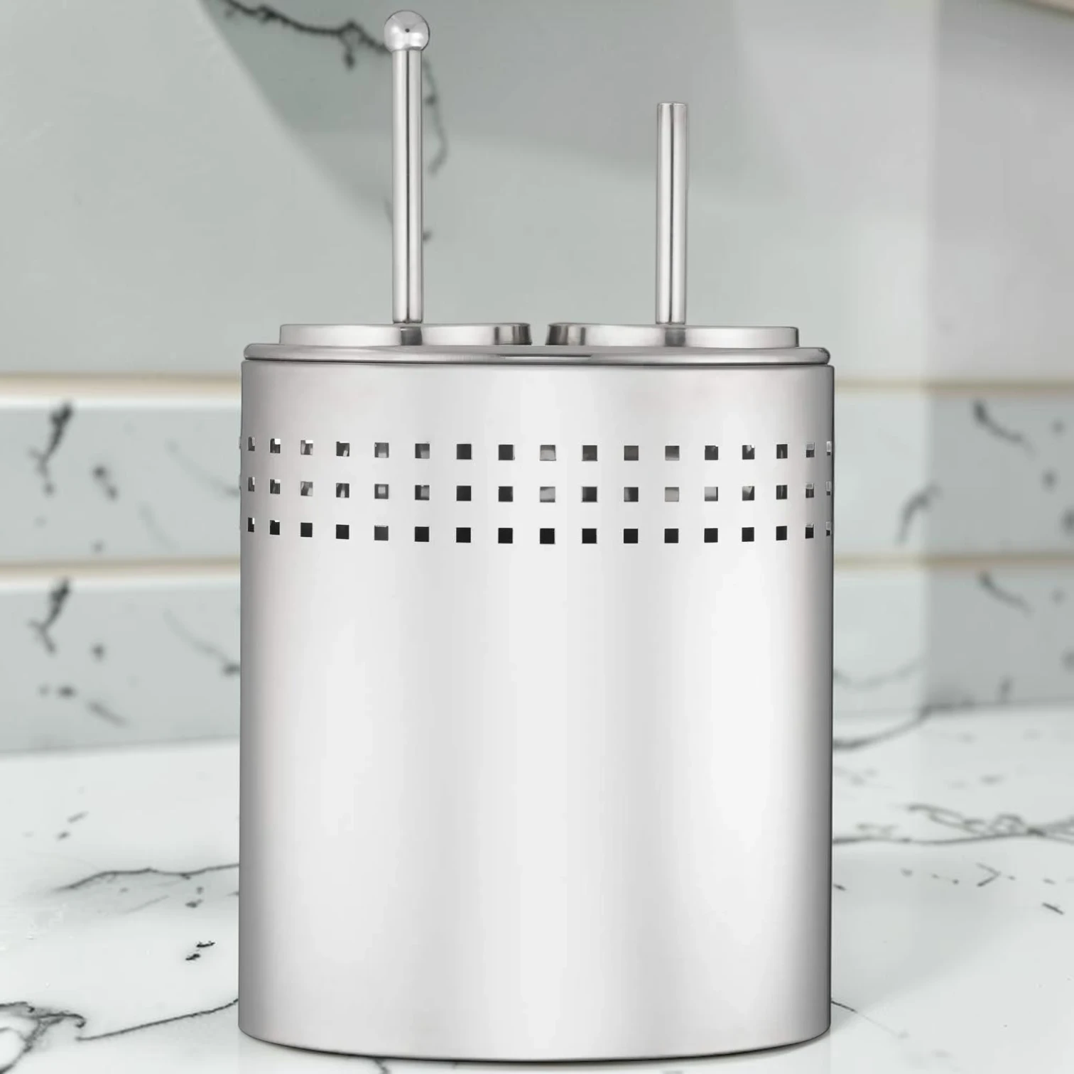 sanitizebrush Toilet Brush and Plunger Set, Chrome Finish Combo with Standing Holder
