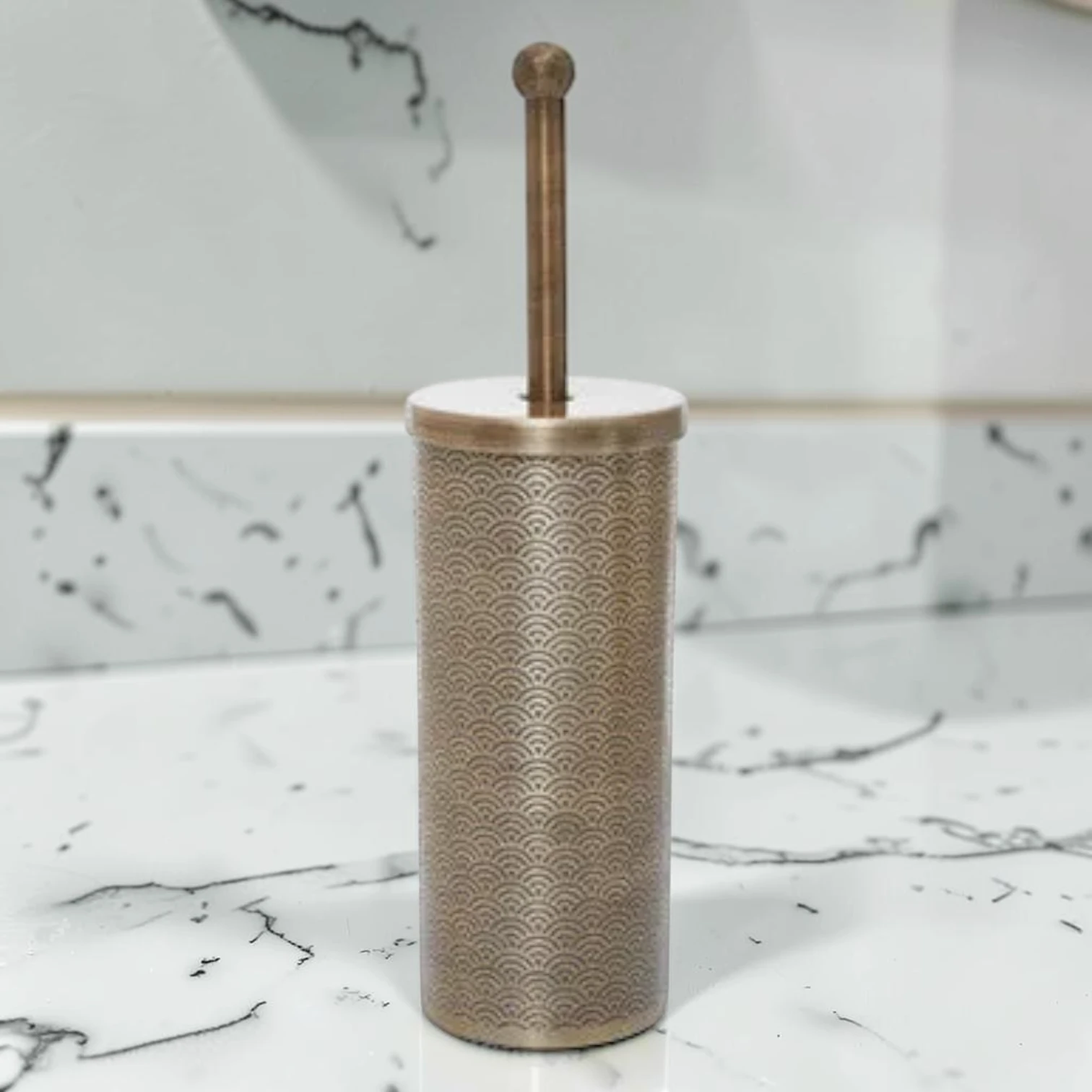 sanitizebrush Toilet Brush and Holder Set, Etched Aluminium, Cylindrical Design