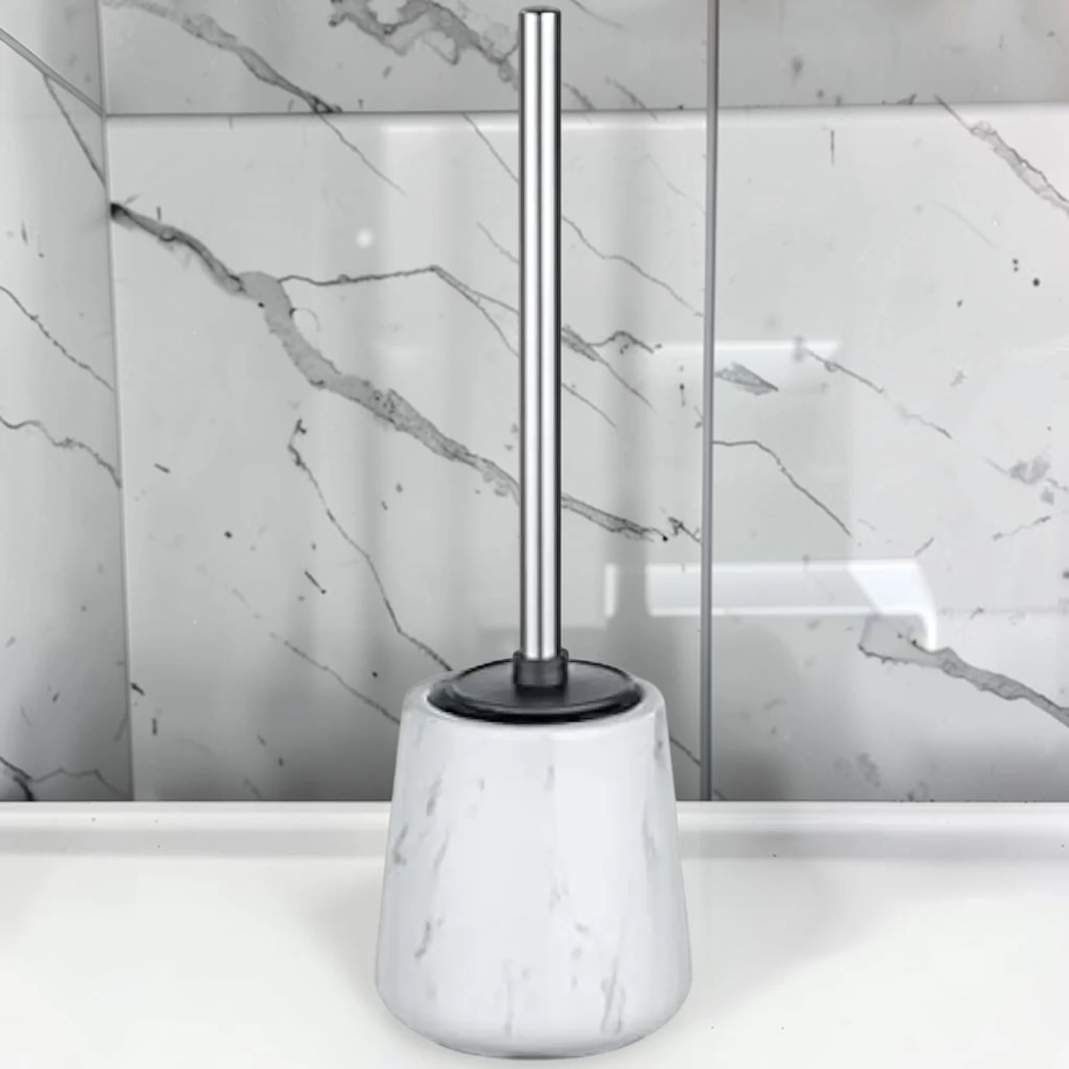 sanitizebrush Toilet Brush Holder Set, Ceramic Marble Effect, 39 x 12 x 12 cm