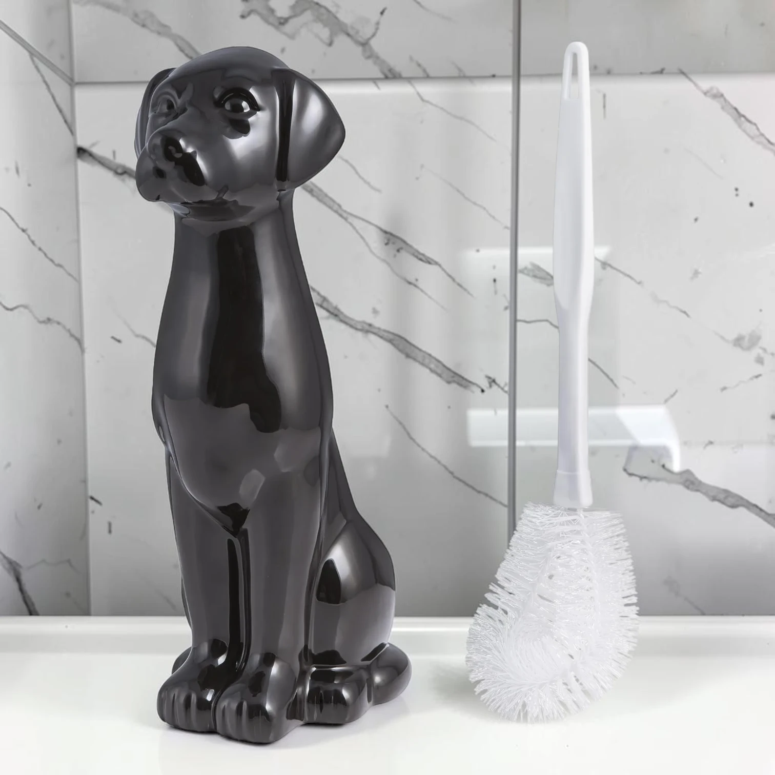 sanitizebrush Black Labrador Toilet Brush Holder Set Ceramic Figurine