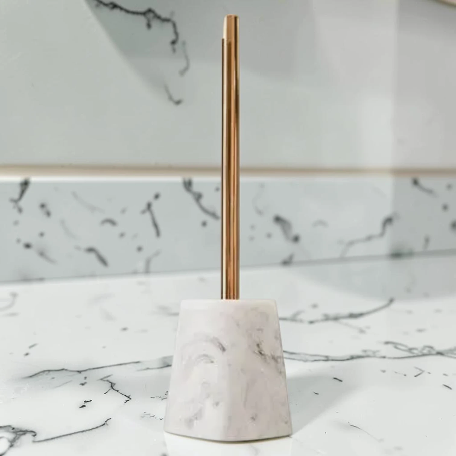 sanitizebrush Riviera Toilet Brush Marble Effect Polyresin Holder Gold Finish Handle