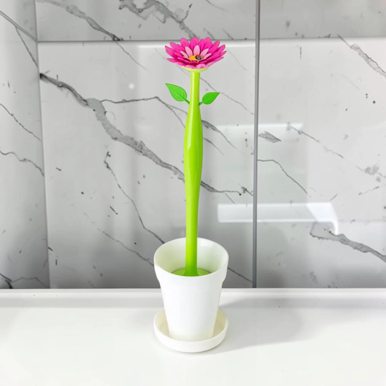 sanitizebrush Toilet Brush and Holder Set, Floral Design, White