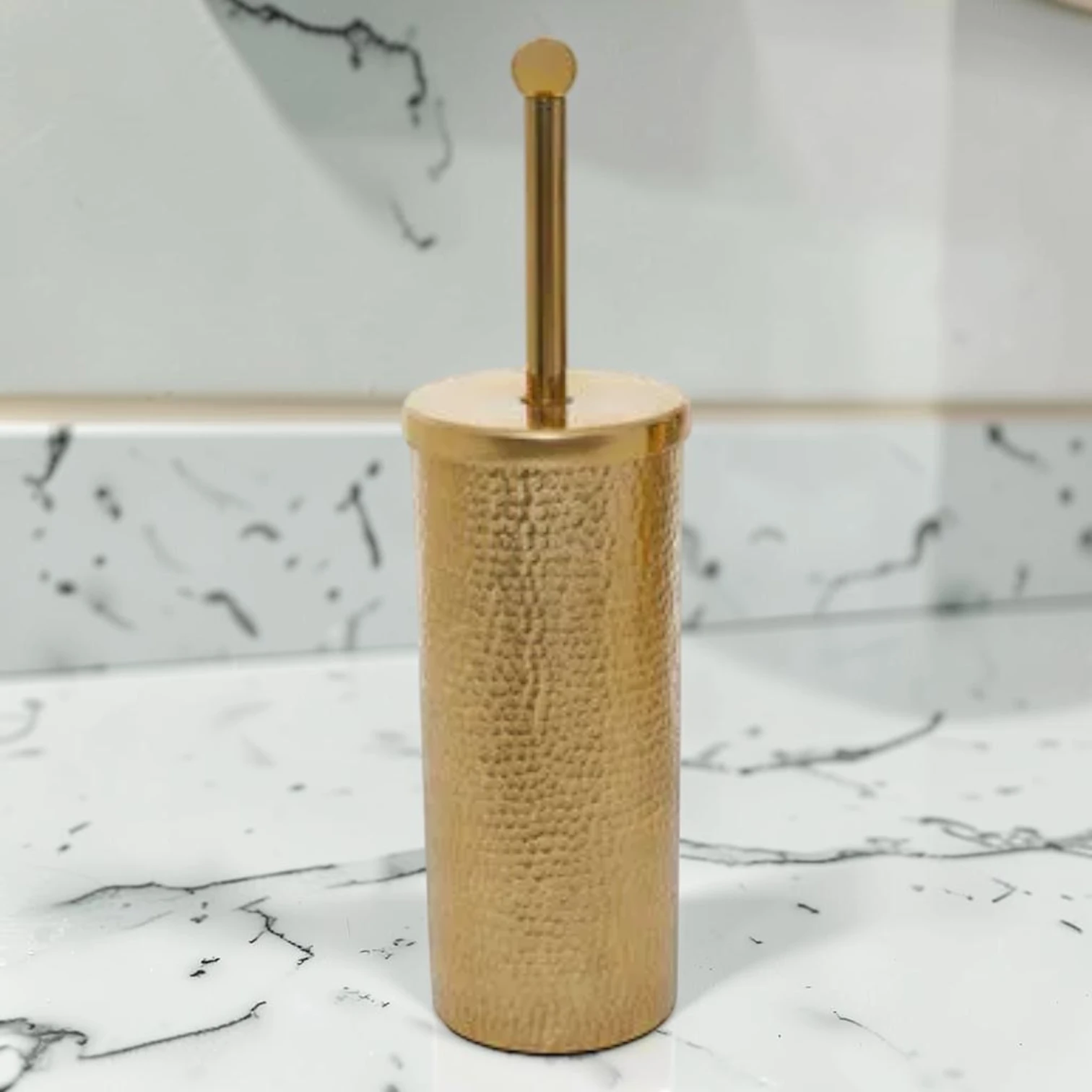 sanitizebrush Toilet Brush with Holder, Gold Finish, Compact Design