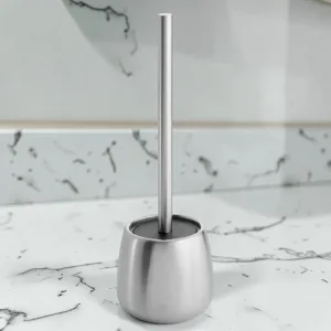 sanitizebrush Toilet Bowl Brush and Holder, Brushed Stainless Steel, 5-inch Diameter x 16.5-inch Height