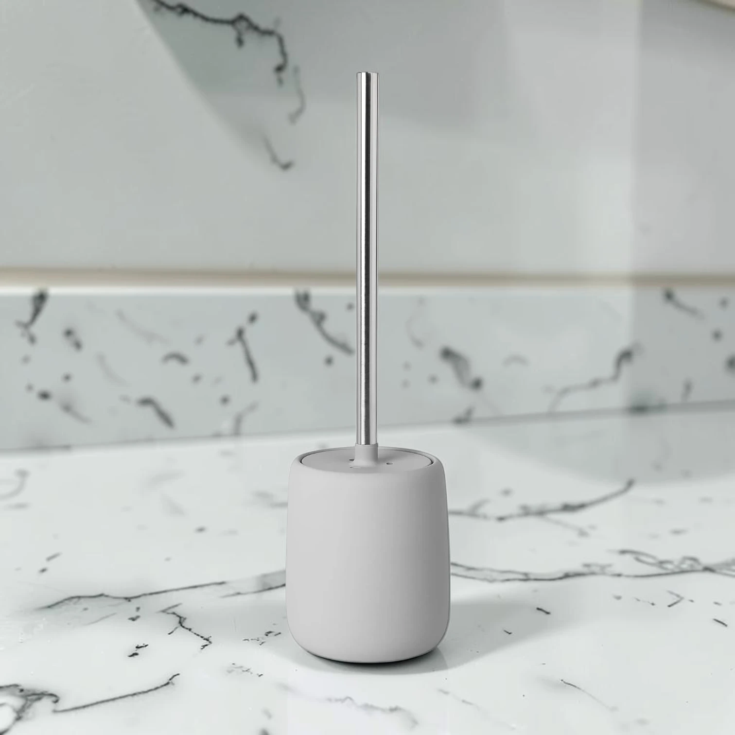 sanitizebrush Toilet Brush, Ceramic and Silicone, Stainless Steel Handle, 39 cm Height, 11 cm Diameter, Micro Chip Grey