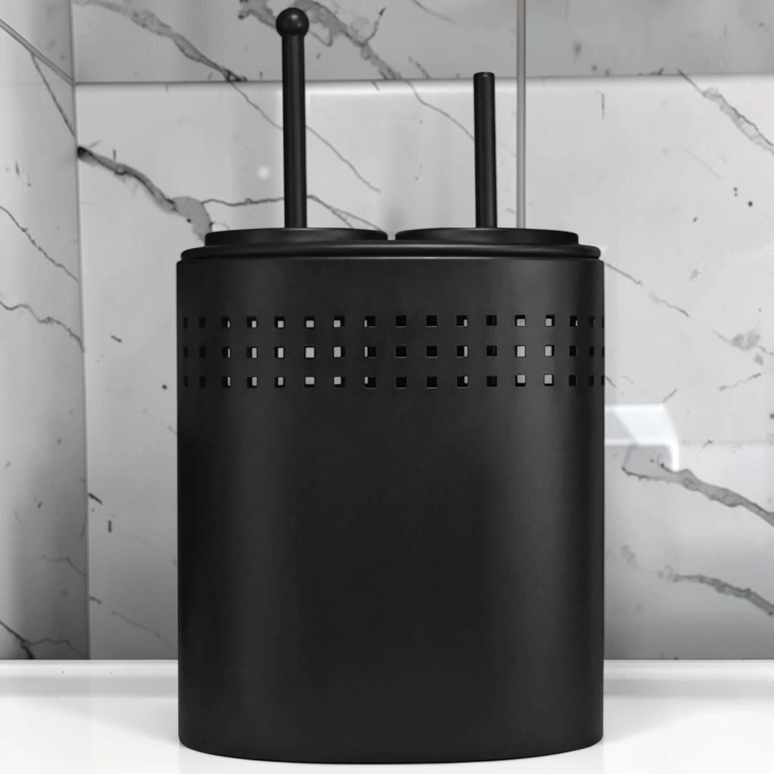 sanitizebrush Toilet Brush and Plunger Set, Modern Black Finish, Integrated Holder Combo