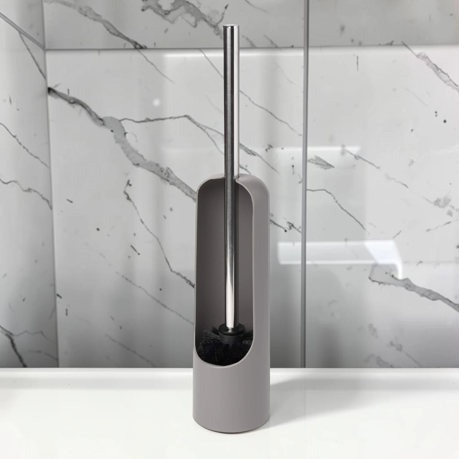 sanitizebrush Touch Open Back Hideaway Toilet Brush Holder, Matte Soft-Touch Finish, 3.5 Inch Diameter x 17.5 Inch Height