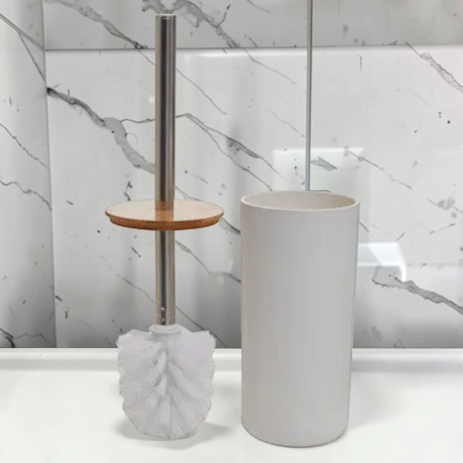 sanitizebrush Toilet Brush Holder, White Cylindrical Design, Standing Floor Model