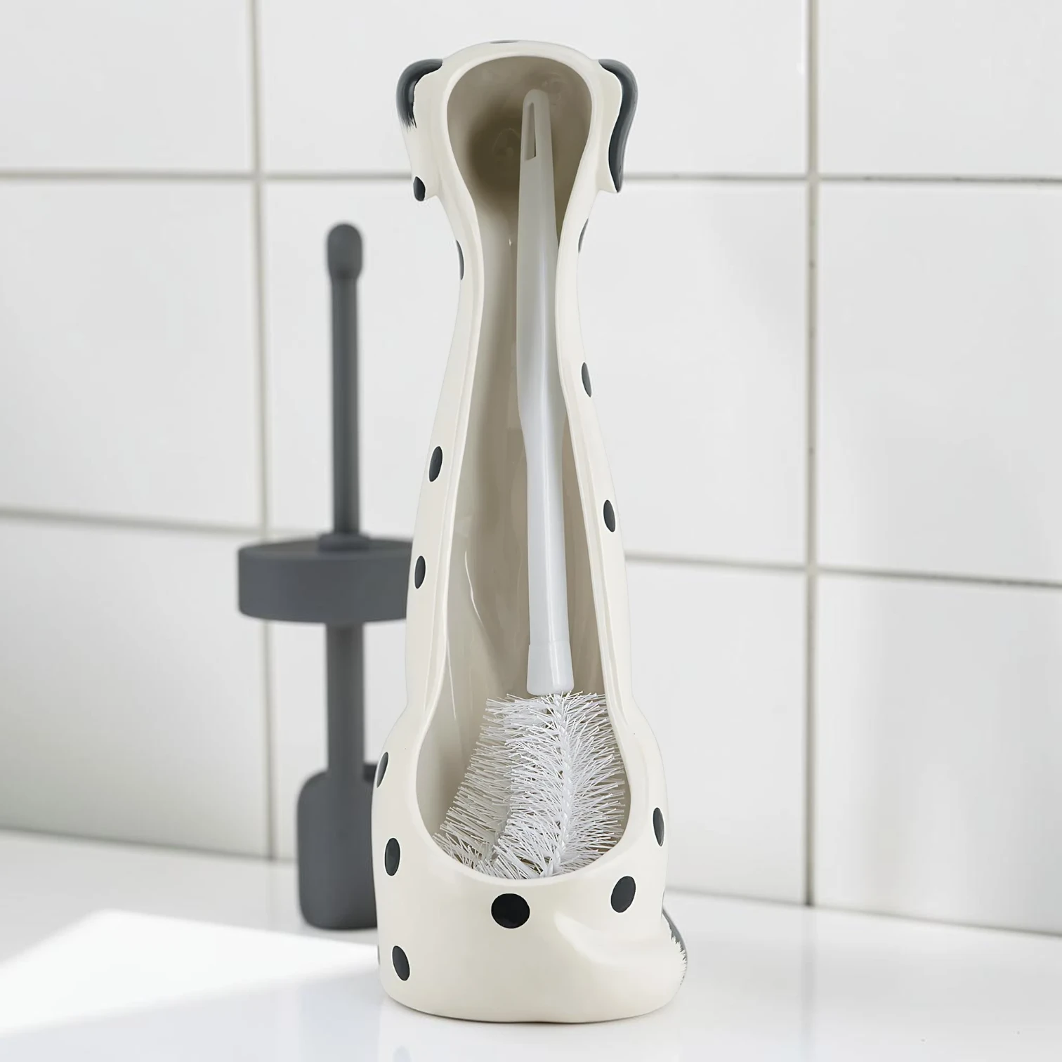 sanitizebrush Dalmatian Dog Toilet Brush Holder Set Ceramic 9.4” x 5.3” x 16.7” Black & White
