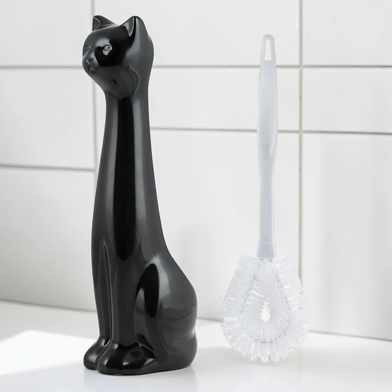 sanitizebrush Black Cat Toilet Brush Holder and Brush Set, Ceramic, 18.3-inch Height